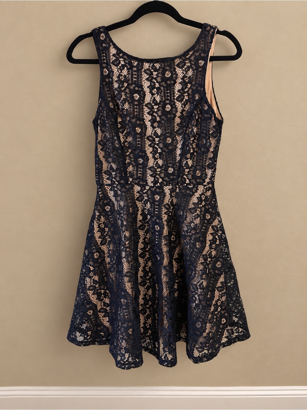 Speechless Navy Lace Mini Dress with Nude Lining
